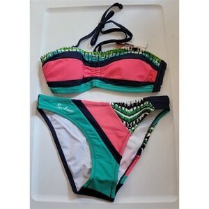 NWT Seekers Australia 6 US Jade Bandeau Stripe Bikini 110584